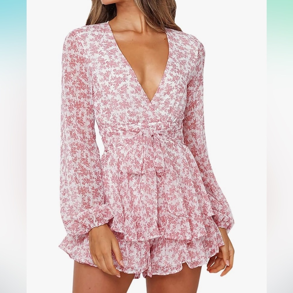 Pink V-Neck Jumpsuit Romper for Summer